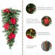 Glitzhome 3ft Pre-Lit Greenery Pine Poinsettia and Red Berries Christmas Teardrop Swag with 50 Warm White Lights and Timer