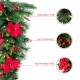 Glitzhome 3ft Pre-Lit Greenery Pine Poinsettia and Red Berries Christmas Teardrop Swag with 50 Warm White Lights and Timer