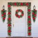 Glitzhome 3ft Pre-Lit Greenery Pine Poinsettia and Red Berries Christmas Teardrop Swag with 50 Warm White Lights and Timer