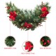 Glitzhome 3ft Pre-Lit Greenery Pine Poinsettia and Red Berries Christmas Swag with 50 Warm White Lights and Timer