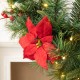 Glitzhome 3ft Pre-Lit Greenery Pine Poinsettia and Red Berries Christmas Swag with 50 Warm White Lights and Timer
