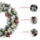 Glitzhome 24"D Pre-Lit Pinecones and Red Berries Artificial Christmas Wreath and Matched 2PK 9ft Garland Set（Set of 3)