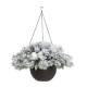 Glitzhome 24"D Pre-Lit Snow Flocked Christmas Artificial Pine Poinsettia Hanging Basket with 50 Warm White Lights and Timer