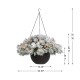 Glitzhome 24"D Pre-Lit Snow Flocked Christmas Artificial Pine Poinsettia Hanging Basket with 50 Warm White Lights and Timer