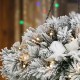 Glitzhome 24"D Pre-Lit Snow Flocked Christmas Artificial Pine Poinsettia Hanging Basket with 50 Warm White Lights and Timer