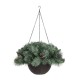 Glitzhome 24"D Pre-Lit Frosted Christmas Artificial Pinecone Hanging Basket with 50 Warm White Lights and Timer