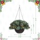 Glitzhome 24"D Pre-Lit Frosted Christmas Artificial Pinecone Hanging Basket with 50 Warm White Lights and Timer