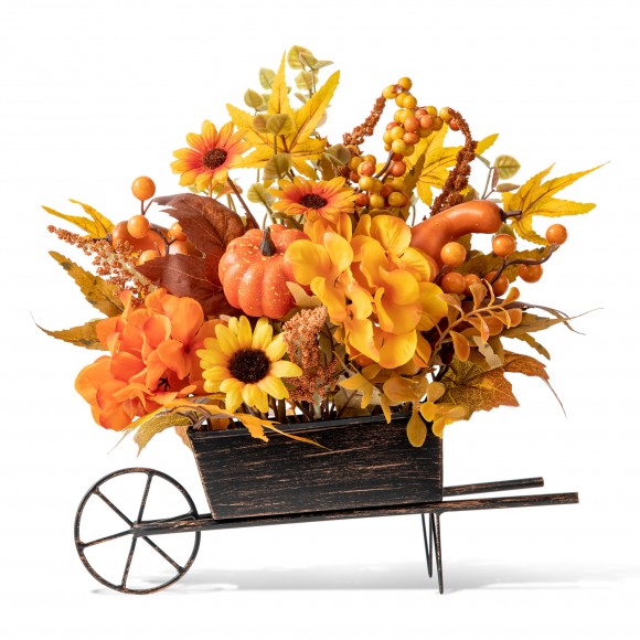 Glitzhome 14"L Fall Floral Cart Centerpiece