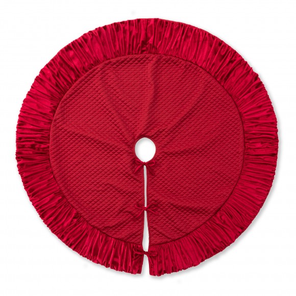 Glitzhome 48"D Deluxe Burgundy Velvet Ruffled Christmas Tree Skirt