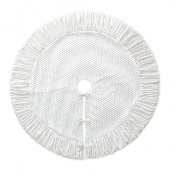 Glitzhome 48"D Deluxe White Velvet Ruffled Christmas Tree Skirt