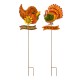 Glitzhome 36.25"H Set of 2 Thanksgiving Metal Turkey and Croissant Yard Stake