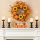 Glitzhome 14"L Harvest Wooden House/Brush Trees Table Décor