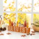 Glitzhome 14"L Harvest Wooden House/Brush Trees Table Décor