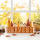 Glitzhome 14"L Harvest Wooden House/Brush Trees Table Décor