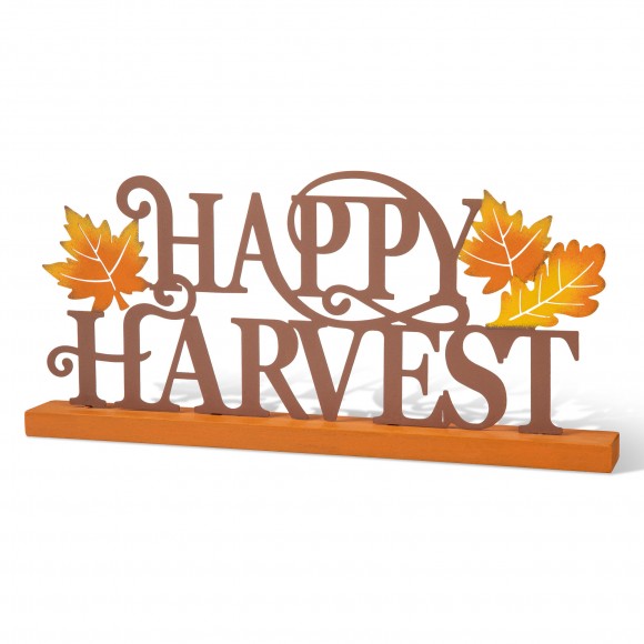 Glitzhome 18"L Wood & Metal Happy Harvest Table Décor