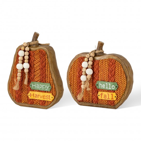 Glitzhome 8.5"H Set of 2 Fall Faux Knitted Resin Pumpkin
