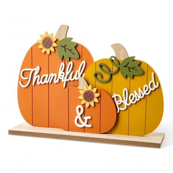 Glitzhome 16"L Thanksgiving Wooden Pumpkins Table Decor