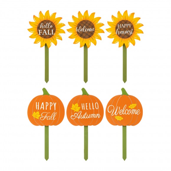 Glitzhome 15"H Set of 3 Fall Wooden Pumpkin & Sunflower Yard Stake