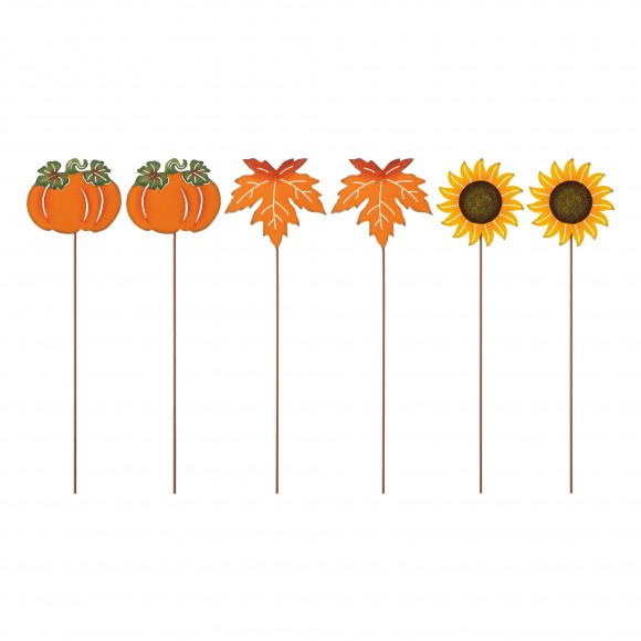 Glitzhome 18"H Set of 6 Fall Metal Pumpkin, Leave & Sunflower Yard Stake