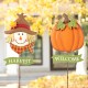 Glitzhome 36.25"H Set of 2 Fall Metal Scarecrow &Pumpkin Yard Stake