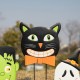 Glitzhome 42.5"H Halloween Metal Stacked Ghost, Frankenstein, Black Cat & Pumpkin Yard Stake or Hanging Decor (Two function)
