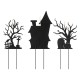 Glitzhome 24"H Set of 3 Halloween Metal Silhouette Haunted House and Ghost Tree Yard Stake or Hanging Decor (Two function)