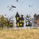 Glitzhome 24"H Set of 3 Halloween Metal Silhouette Haunted House and Ghost Tree Yard Stake or Hanging Decor (Two function)