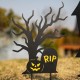 Glitzhome 24"H Set of 3 Halloween Metal Silhouette Haunted House and Ghost Tree Yard Stake or Hanging Decor (Two function)