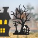 Glitzhome 24"H Set of 3 Halloween Metal Silhouette Haunted House and Ghost Tree Yard Stake or Hanging Decor (Two function)