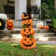 Glitzhome 39.75"H Set of 3 Halloween Lighted Metal Stacked Jack-O-Lantern Yard Stake or Hanging Decor (Two function)