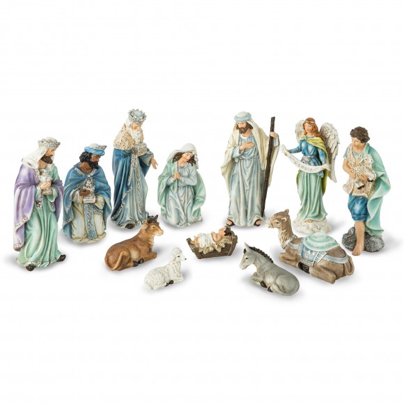 Glitzhome 12pcs Deluxe Blue Resin Nativity Figurine Set