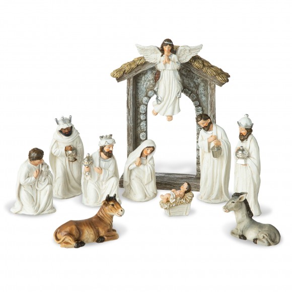 Glitzhome 11pcs Ivory Resin Nativity Figurine Set