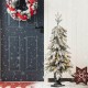 Glitzhome 4FT Pre-Lit Flocked Fir Artificial Christmas Porch Tree with 100 Warm White Lights and Red Berries