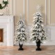 Glitzhome 4FT Pre-Lit Flocked Fir Artificial Christmas Porch Tree with 100 Warm White Lights and Red Berries