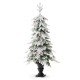 Glitzhome 5FT Pre-Lit Flocked Fir Artificial Christmas Porch Tree with 150 Warm White Lights and Red Berries