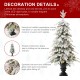 Glitzhome 5FT Pre-Lit Flocked Fir Artificial Christmas Porch Tree with 150 Warm White Lights and Red Berries