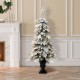 Glitzhome 5FT Pre-Lit Flocked Fir Artificial Christmas Porch Tree with 150 Warm White Lights and Red Berries