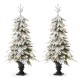 Glitzhome 2PK 5FT Pre-Lit Flocked Fir Artificial Christmas Porch Tree with 150 Warm White Lights and Red Berries