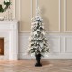 Glitzhome 2PK 5FT Pre-Lit Flocked Fir Artificial Christmas Porch Tree with 150 Warm White Lights and Red Berries