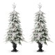 Glitzhome 2PK 5FT Pre-Lit Flocked Fir Artificial Christmas Porch Tree with 150 Warm White Lights and Red Berries