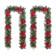 Glitzhome 2PK 9ft Pre-Lit Greenery Pine Poinsettia and Red Berries Christmas Garland, with 70 Warm White Lights and Timer