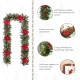 Glitzhome 2PK 9ft Pre-Lit Greenery Pine Poinsettia and Red Berries Christmas Garland, with 70 Warm White Lights and Timer