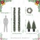 Glitzhome 24"D Pre-Lit Pinecones and Red Berries Artificial Christmas Wreath and Matched 2PK 9ft Garland Set and 2PK 4FT Porch Tree Set (Set Of 5）