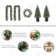 Glitzhome 24"D Pre-Lit Pinecones and Red Berries Artificial Christmas Wreath and Matched 2PK 9ft Garland Set and 2PK 4FT Porch Tree Set (Set Of 5）