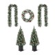 Glitzhome 24"D Pre-Lit Pinecones and Red Berries Artificial Christmas Wreath and Matched 2PK 9ft Garland Set and 2PK 4FT Porch Tree Set (Set Of 5）