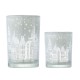 Glitzhome Set of 2 Christmas House Glass Votive/Pillar Candle Holders