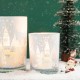 Glitzhome Set of 2 Christmas House Glass Votive/Pillar Candle Holders