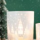 Glitzhome Set of 2 Christmas House Glass Votive/Pillar Candle Holders