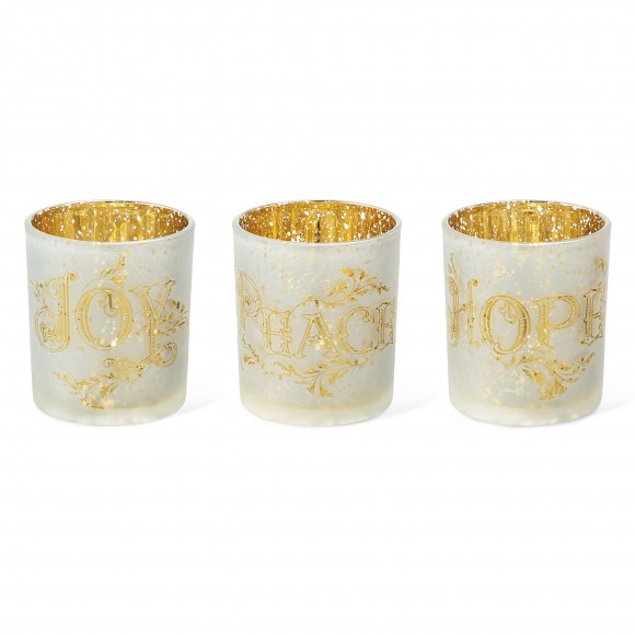 Glitzhome Set of 3 Nativity Glass Votive/Pillar Candle Holders