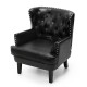 Glitzhome Mid-century Modern Black Leatherette Button-tufted Accent Arm Chair